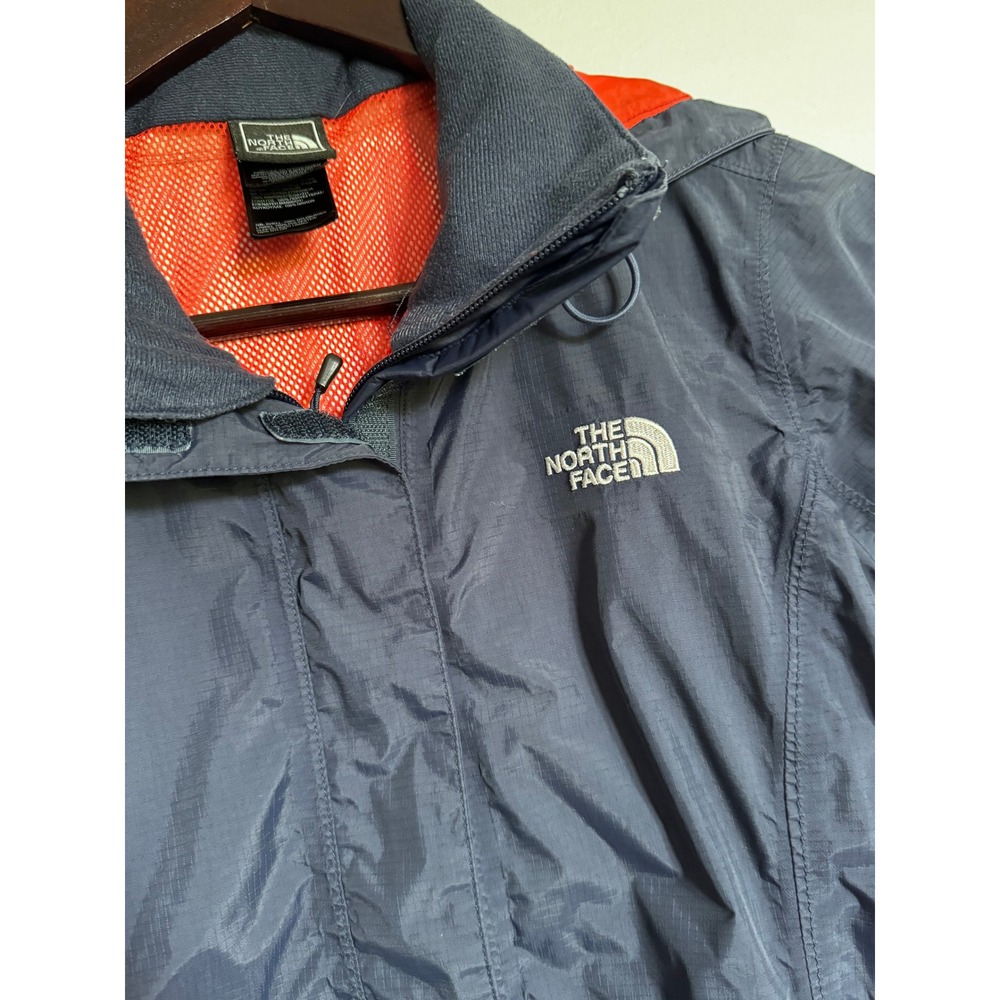 The North Face HyVent Rain Jacket Womens Small Navy Blue Orange Hooded Shell - Picture 4 of 8